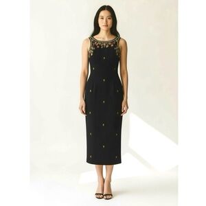 Vintage 90s Dress Black Floral Embroidered Maxi Sleeveless Size M